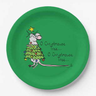 Funny Christmas Cute Mouse Tree Cartoon Paper Plate