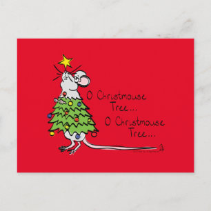 Funny Christmas Cute Mouse Tree Cartoon Postcard
