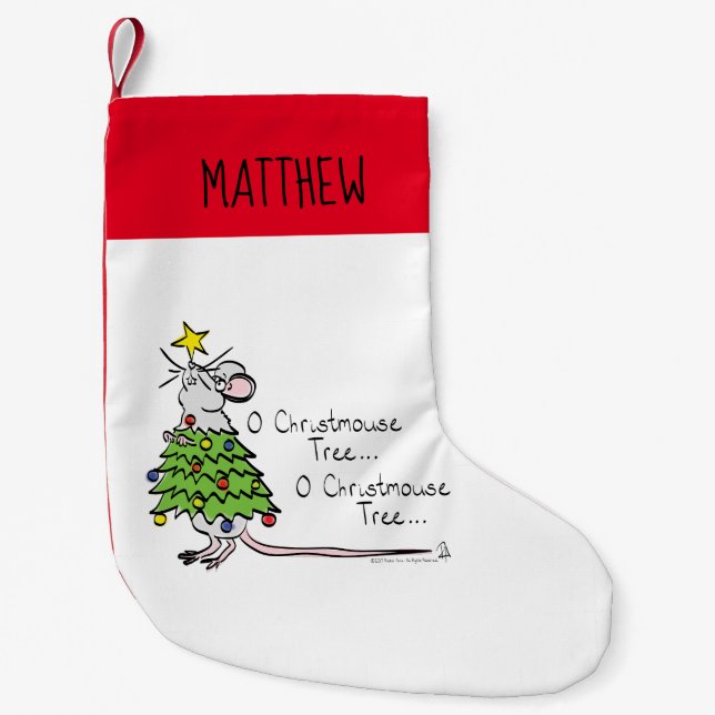 Funny Christmas Cute Mouse Tree Cartoon Small Christmas Stocking (Front)