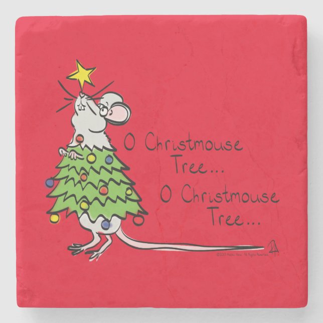 Funny Christmas Cute Mouse Tree Cartoon Stone Coaster (Front)