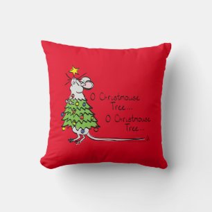 Funny Christmas Cute Mouse Tree Cartoon Throw Pillow