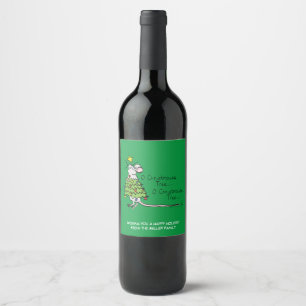 Funny Christmas Cute Mouse Tree Cartoon Wine Label