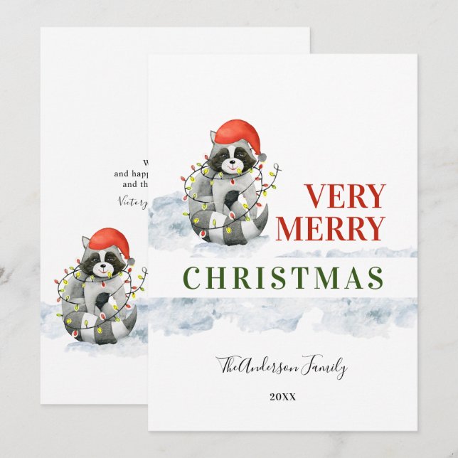 Funny Christmas Cute Raccoonc Holiday Card (Front/Back)