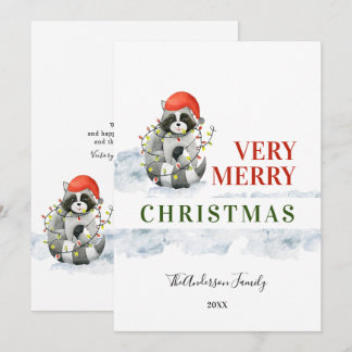 Funny Christmas Cute Raccoonc Holiday Card
