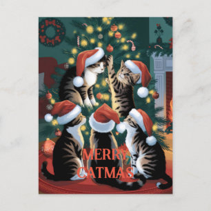 Funny Christmas Cute Vintage Cats Postcard