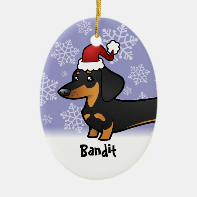 Funny Christmas Dachshund (smooth coat) Ceramic Ornament (Front)