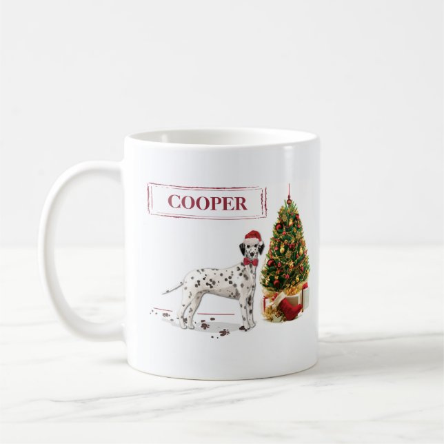 Funny Christmas Dalmatian Dog and Tree Coffee Mug (Left)