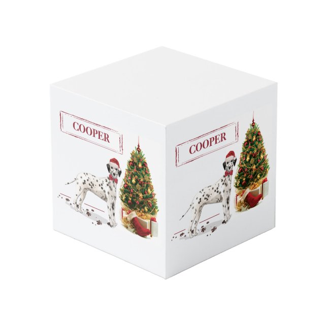 Funny Christmas Dalmatian Dog and Tree Cube (Front Angled)