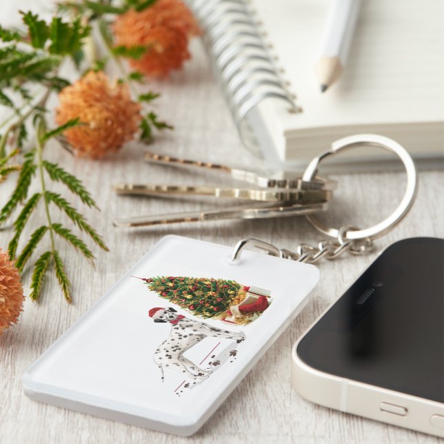 Funny Christmas Dalmatian Dog and Tree Keychain (Front Right)