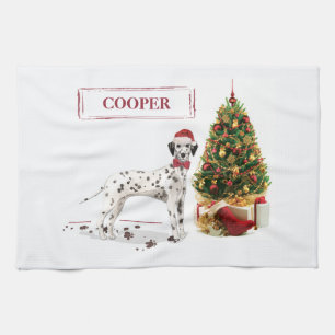 Funny Christmas Dalmatian Dog and Tree Kitchen Towel