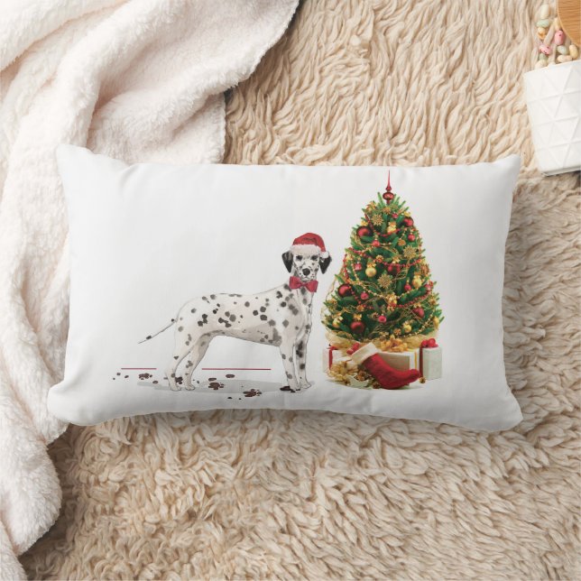 Funny Christmas Dalmatian Dog and Tree Lumbar Pillow (Blanket)