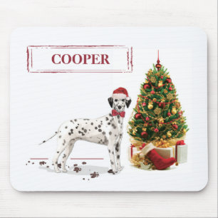 Funny Christmas Dalmatian Dog and Tree Mouse Pad