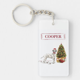 Funny Christmas Dalmation Dog and Tree Keychain