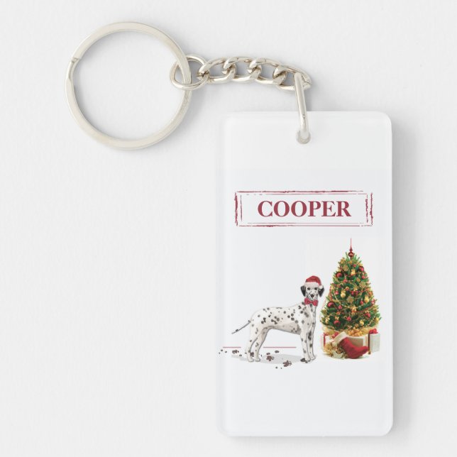 Funny Christmas Dalmation Dog and Tree Keychain (Front)