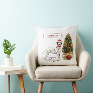 Funny Christmas Dalmation Dog and Tree Throw Pillow