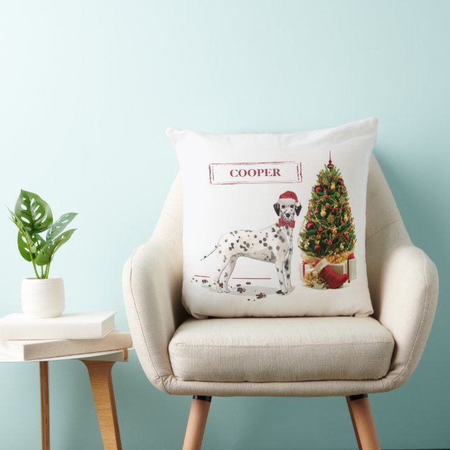 Funny Christmas Dalmation Dog and Tree Throw Pillow (Chair)