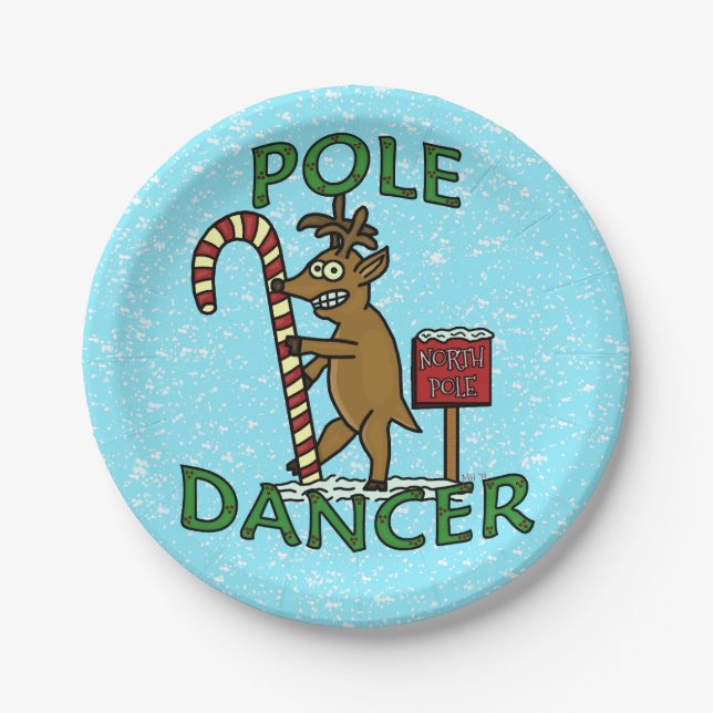 Funny Christmas Dancer Reindeer Pun Party Paper Plate (Front)