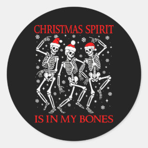 Funny Christmas Dancing Skeletons Christmas Spirit Classic Round Sticker