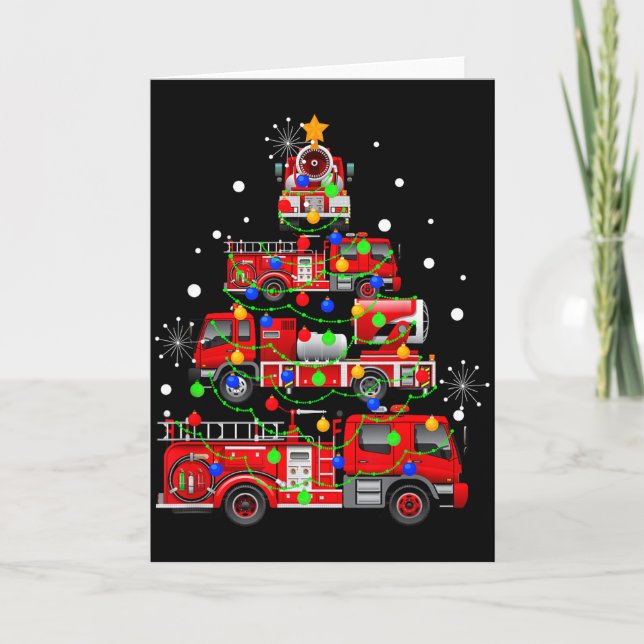 Funny Christmas Decor Firefighter Truck Christmas  Card (Front)