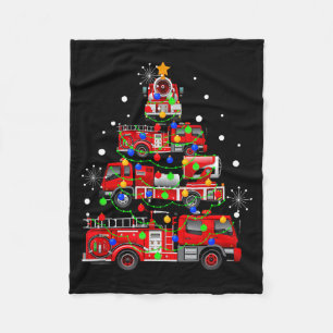 Funny Christmas Decor Firefighter Truck Christmas  Fleece Blanket