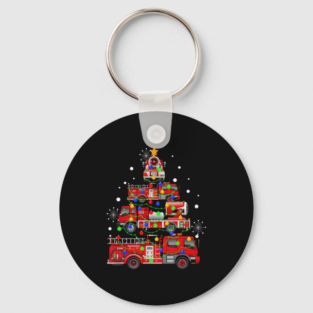 Funny Christmas Decor Firefighter Truck Christmas  Keychain (Front)