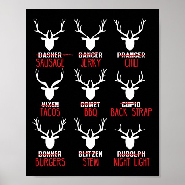 Funny Christmas Deer Hunters All Of Santa's Reinde Poster (Front)