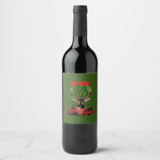 Funny Christmas Deer Hunting Wine Label