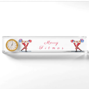 Funny Christmas Desk Plate Bodybuilder Santa Claus