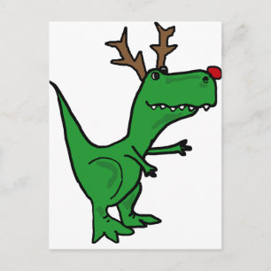 Funny Christmas Dinosaur as Reindeer Holiday Postcard