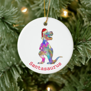 Funny Christmas Dinosaur T-Rex Santa Ceramic Ornament