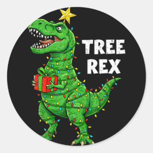 Funny christmas dinosaur tree rex dino santa xmas classic round sticker