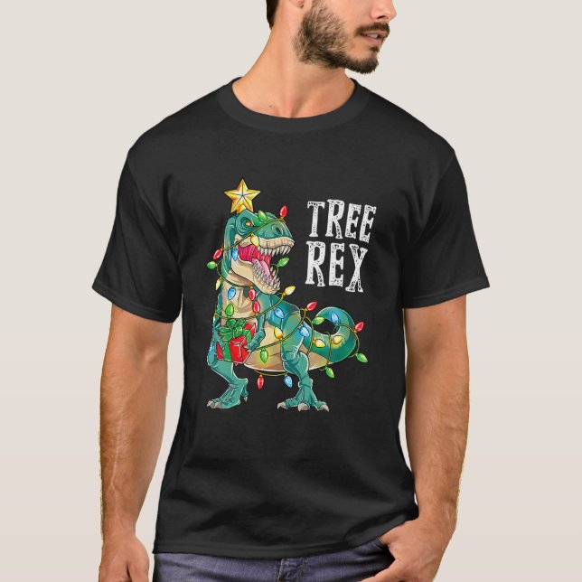 Funny Christmas Dinosaur Tree Rex Pyjamas Men Boys T-Shirt (Front)