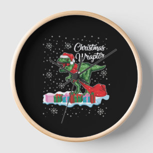 Funny Christmas Dinosaur Wraptor Velociraptor Clock