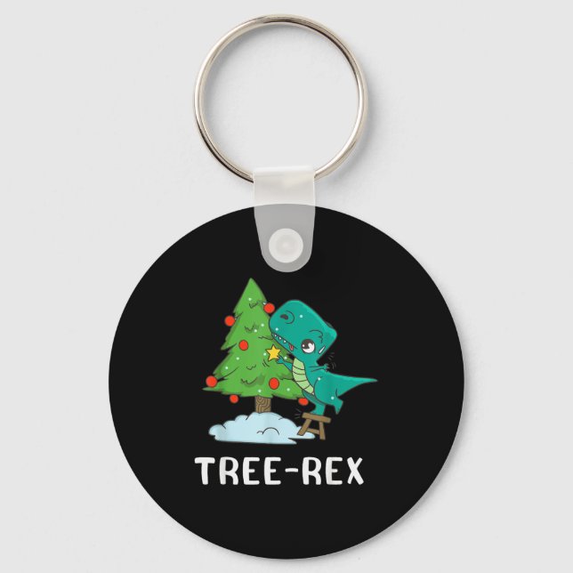 Funny Christmas Dinosaurs Christmas Tree Rex Cute  Keychain (Front)