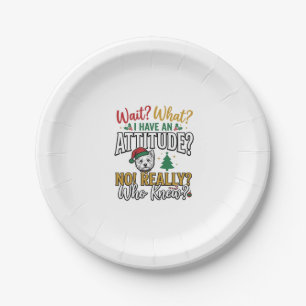 Funny Christmas Dog Attitude Quote Vintage Shirt D Paper Plate