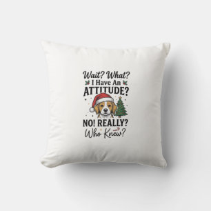 Funny Christmas Dog Attitude Vintage Engraving Shi Throw Pillow