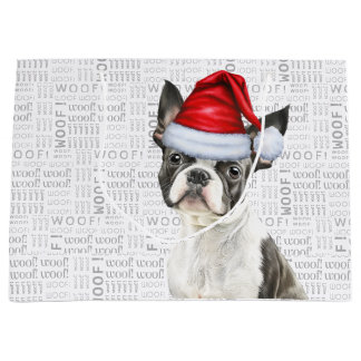 Funny Christmas Dog Boston Terrier Holiday Large Gift Bag