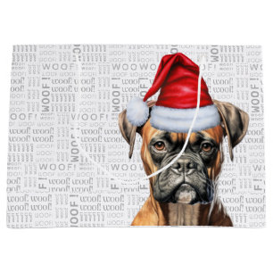 Funny Christmas Dog Boxer Lover Woof Words Holiday Large Gift Bag