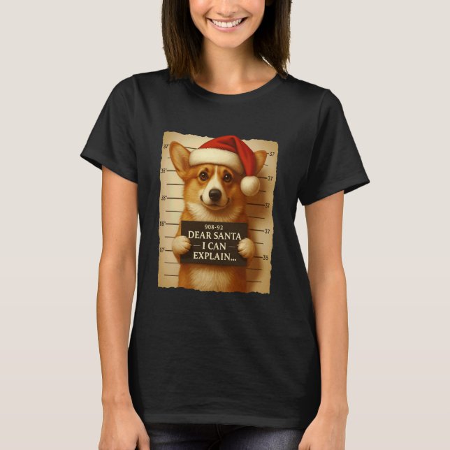 Funny Christmas Dog - Cute Corgi Santa Hat Tee (Front)