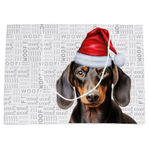 Funny Christmas Dog Dachshund Lover Woof Words Large Gift Bag