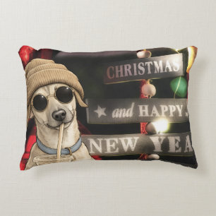 Funny Christmas Dog Drinking Bubble Tea Accent Pillow
