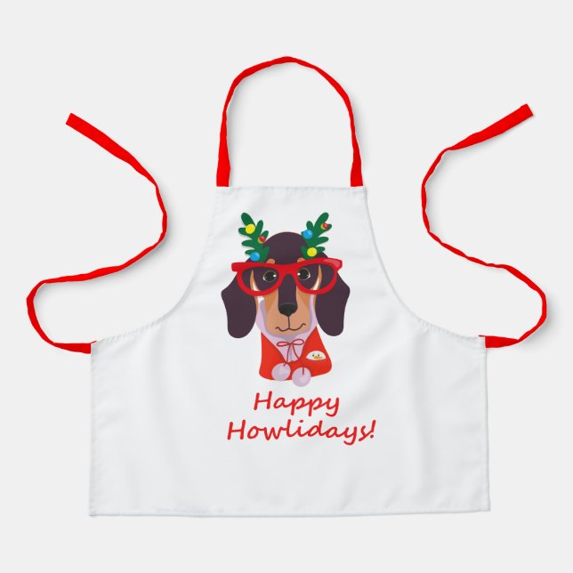 Funny Christmas Dog Festive Holiday Dachshund Cute Apron (Front)
