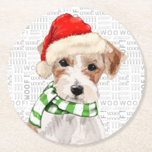 Funny Christmas Dog Jack Russell Terrier Breed Round Paper Coaster