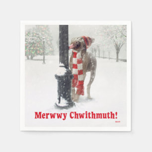Funny Christmas Dog Licks Pole Napkin