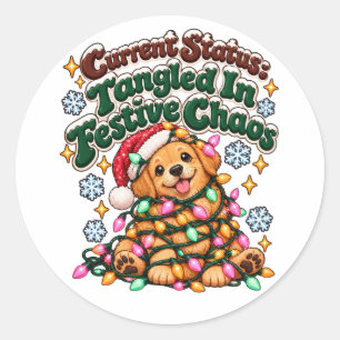 Funny Christmas Dog Lights Sarcastic Winter  Classic Round Sticker