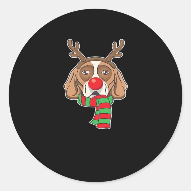 Funny Christmas Dog Xmas Reindeer Beagle Holiday G Classic Round Sticker (Front)