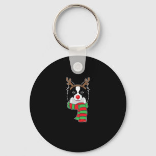 Funny Christmas Dog Xmas Reindeer Border Collie Ho Keychain