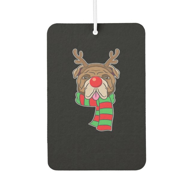 Funny Christmas Dog Xmas Reindeer Bulldog Holiday  Air Freshener (Front)