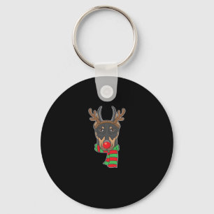 Funny Christmas Dog Xmas Reindeer Doberman Holiday Keychain