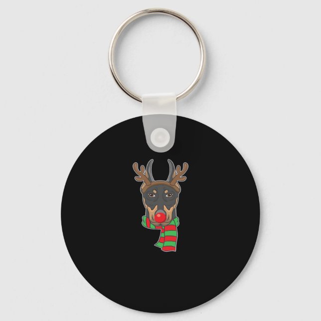 Funny Christmas Dog Xmas Reindeer Doberman Holiday Keychain (Front)